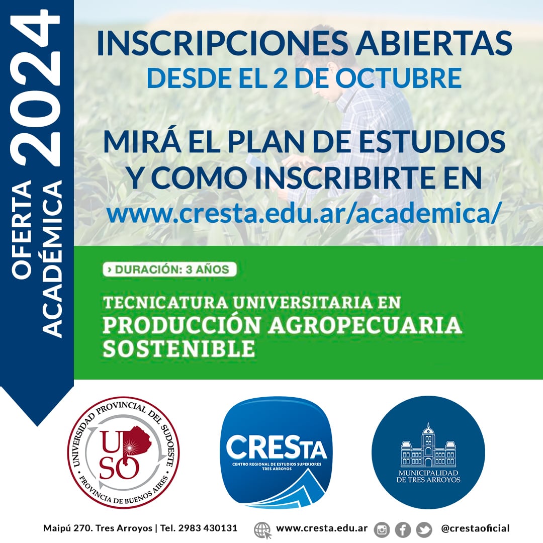 abierta la inscripción a la Tecnicatura Universitaria en Producción Agropecuaria Sostenible