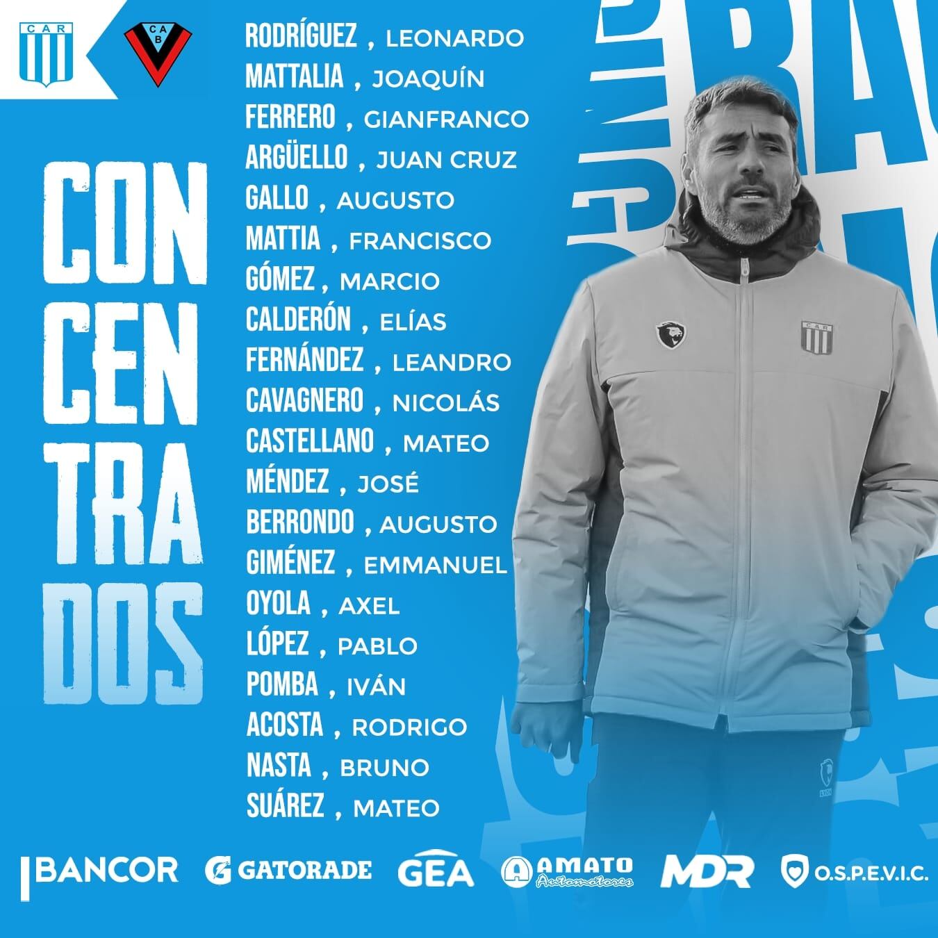 La primera lista de concentrados de Diego Pozo, que este lunes debuta como DT de Racing.