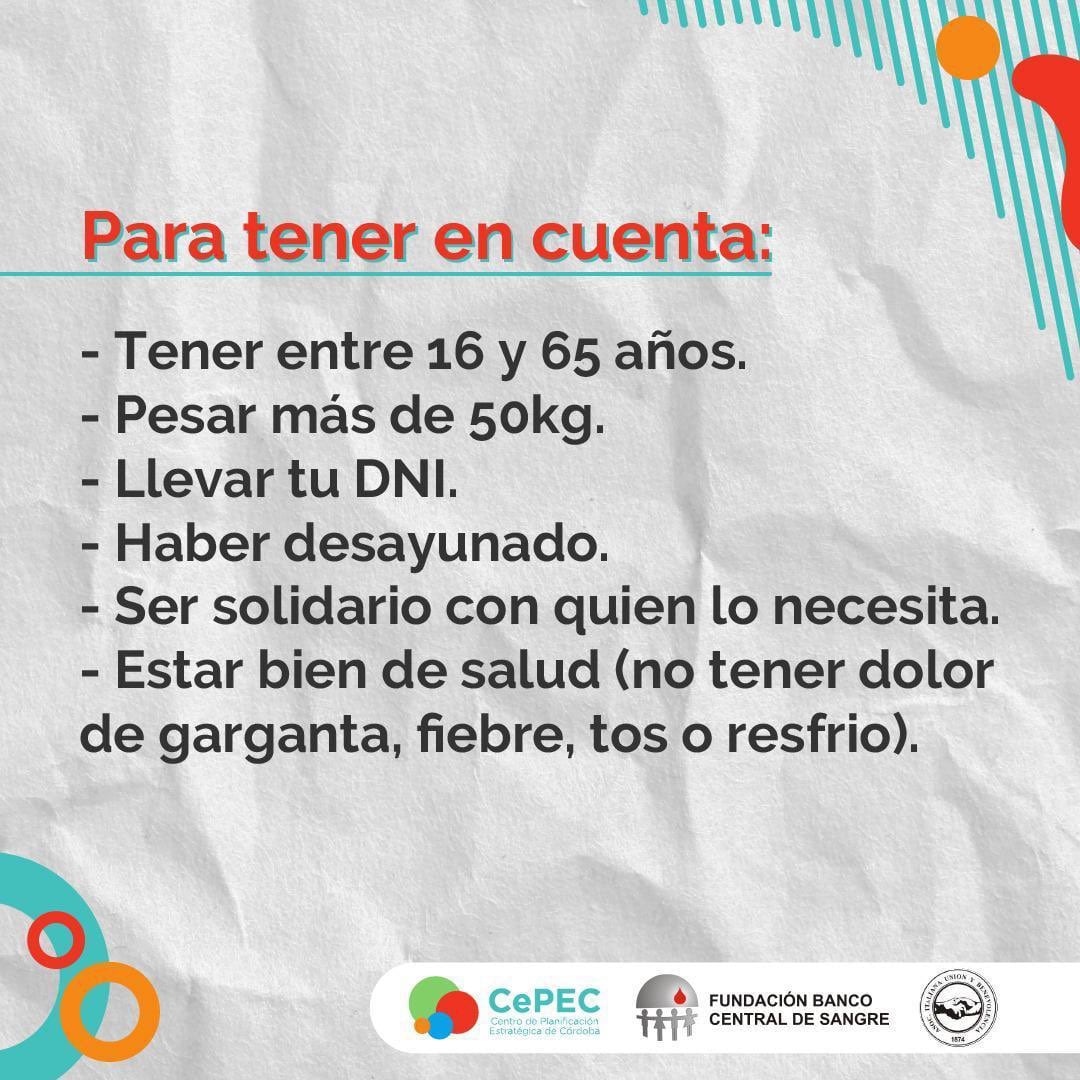 Colecta solidaria. Recomendaciones a la hora de donar sangre.