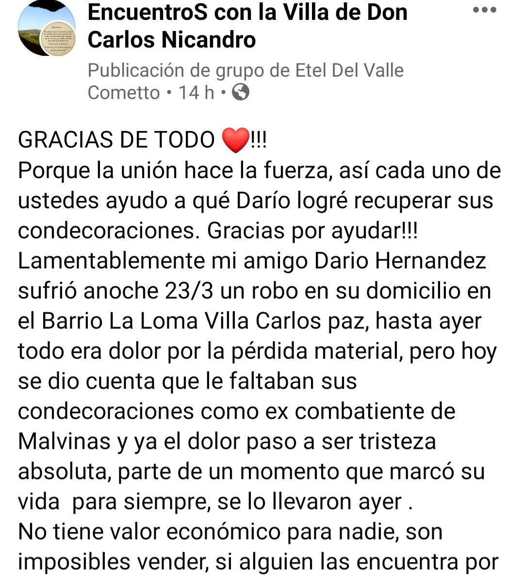 La publicación que se hizo viral en Facebook.