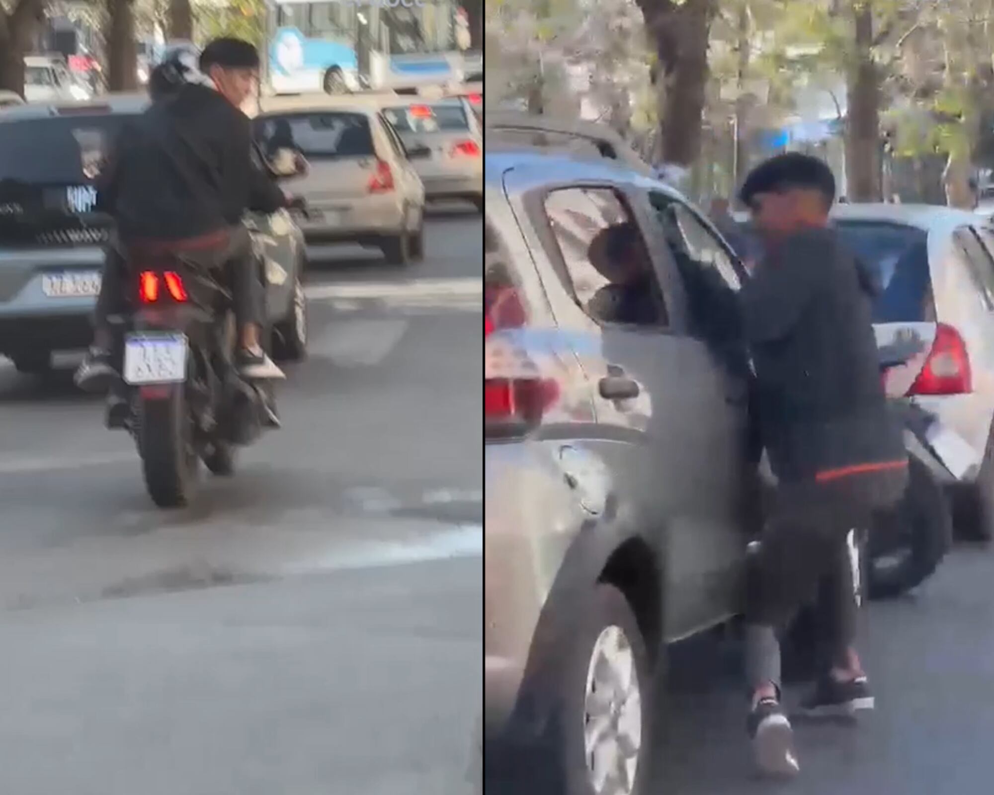 Los motochoros le reventaron el vidrio y le robaron un bolso. (Captura)