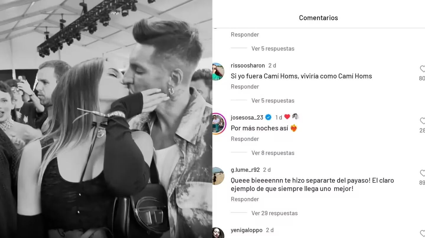 El apasionado beso entre Camila Homs y José “El Principito” Sosa