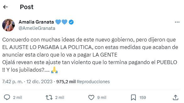 Amalia Granata apuntó contra Javier Milei y las medidas de Luis Caputo: “Dijeron que el ajuste lo pagaba la política”