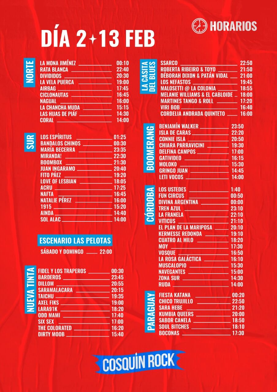 Cosquín Rock horarios 2022