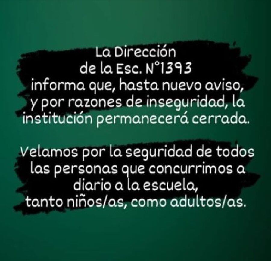 El comunicado de la Escuela N° 1393