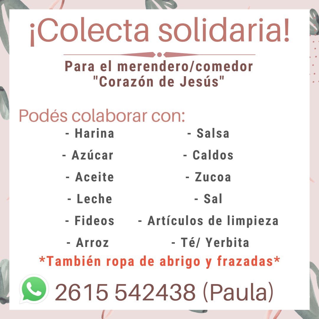 Colecta solidaria para un merendero de Las Heras.