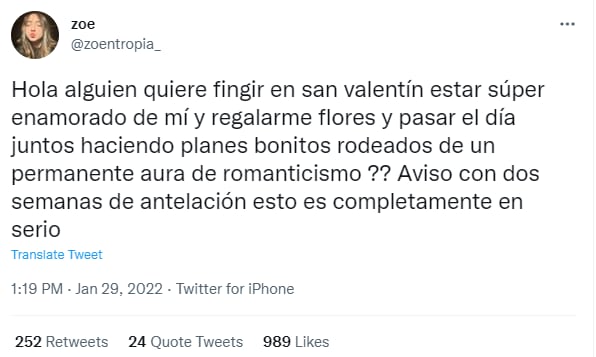 Usuaria sobre San Valentín.