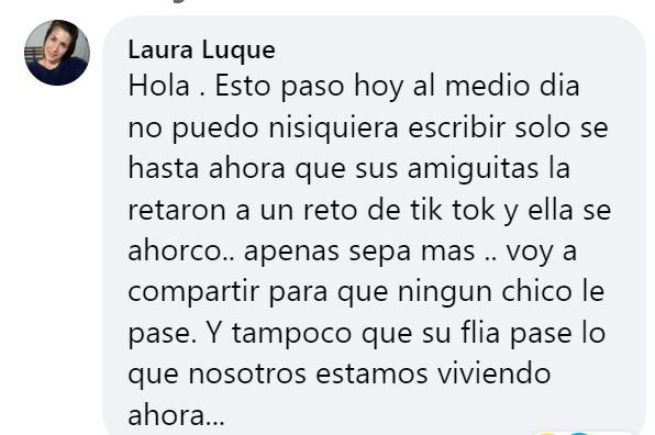 La muerte de Milagros habría sido vista en vivo durante una videollamada grupal por TikTok.