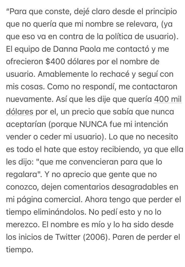 La palabra de @danna, la mujer que no quiere vender su usuario de Twitter.