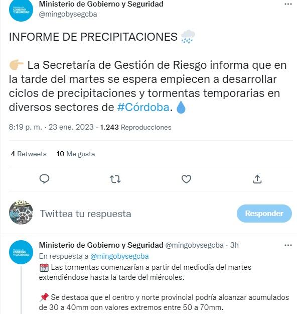 Para este martes, anuncio de tormentas fuertes en Córdoba.