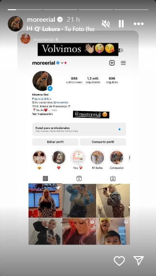 More Rial volvió a su cuenta oficial de Instagram