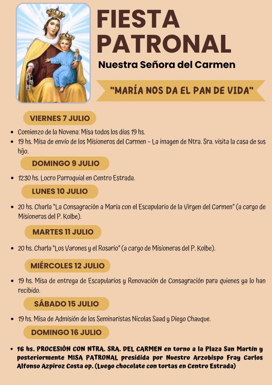 Tres Arroyos: Festejos Patronales de la Parroquia Nuestra Señora del Carmen