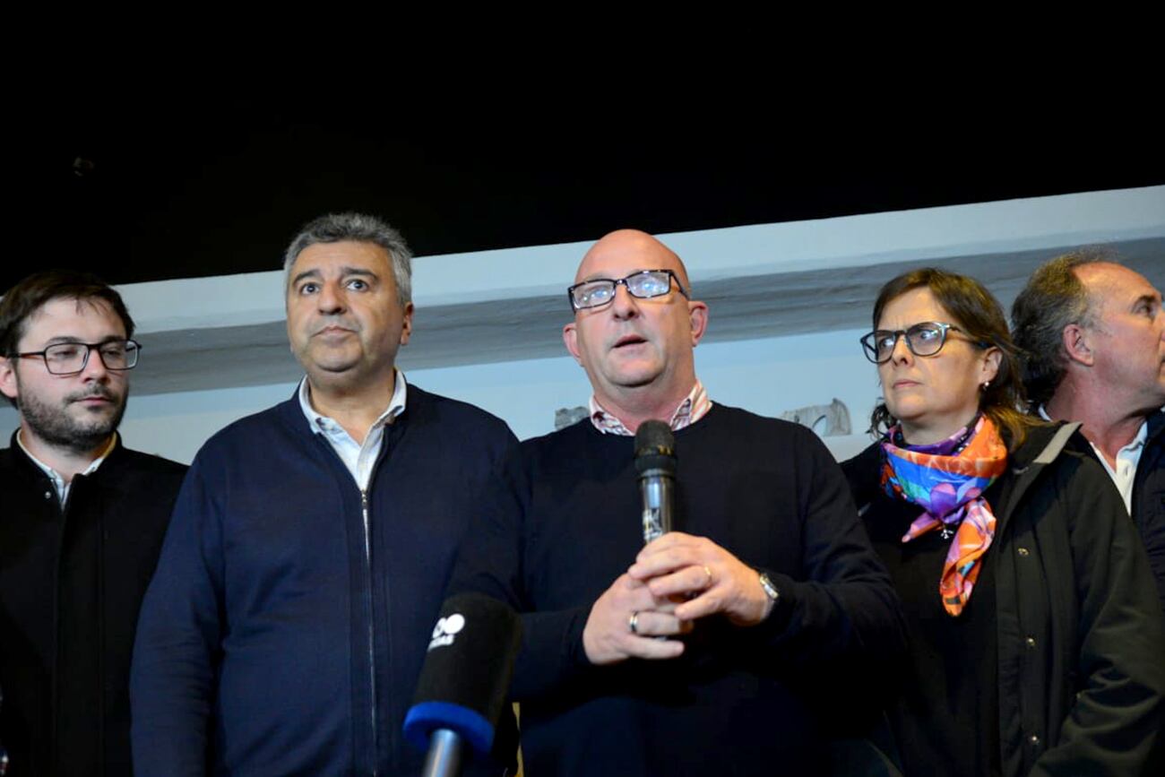 Marcos Carasso en conferencia desde el búnker de Juntos por el Cambio.