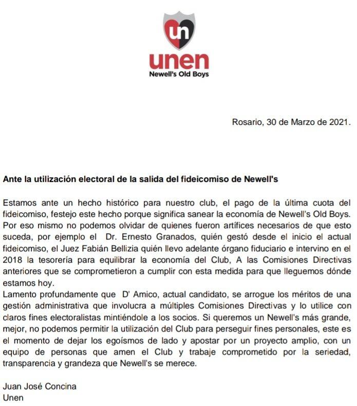 Comunicado de Unen