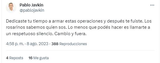 Pablo Javkin y Marcelo Sain se cruzaron nuevamente en Twitter