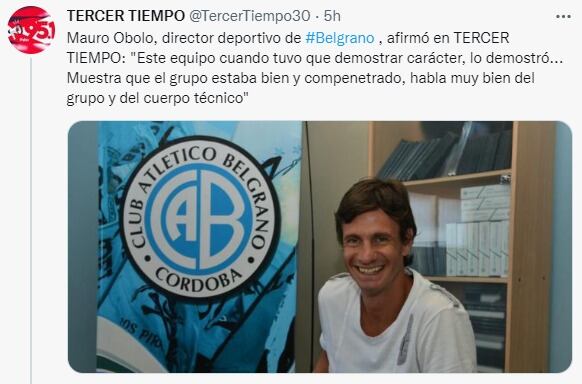 Mauro Óbolo destacó los méritos del plantel de Belgrano, para ser puntero de punta a punta.