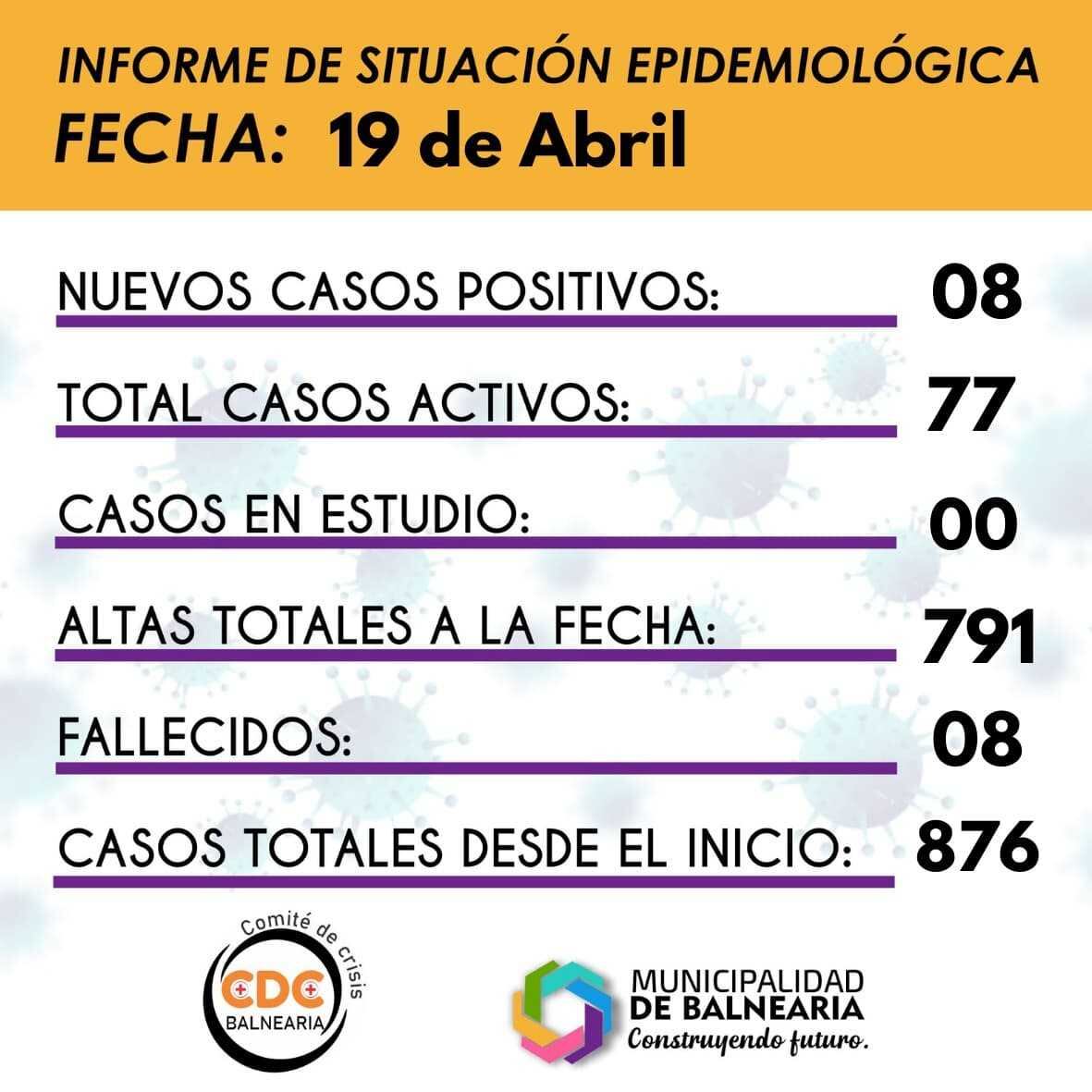 Último Reporte sanitario de la Municipalidad de Balnearia