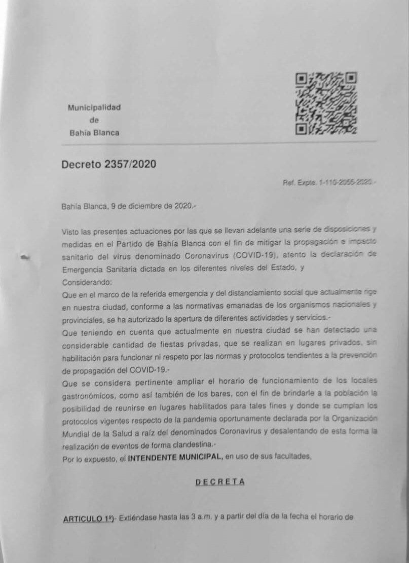 Héctor Gay amplió por decreto el horario de bares y restaurantes