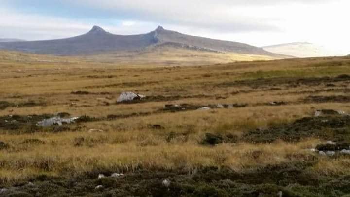 Vista del monte "Dos Hermanas", escenario de una épica batalla entre el 11 y el 12 de junio de 1982.