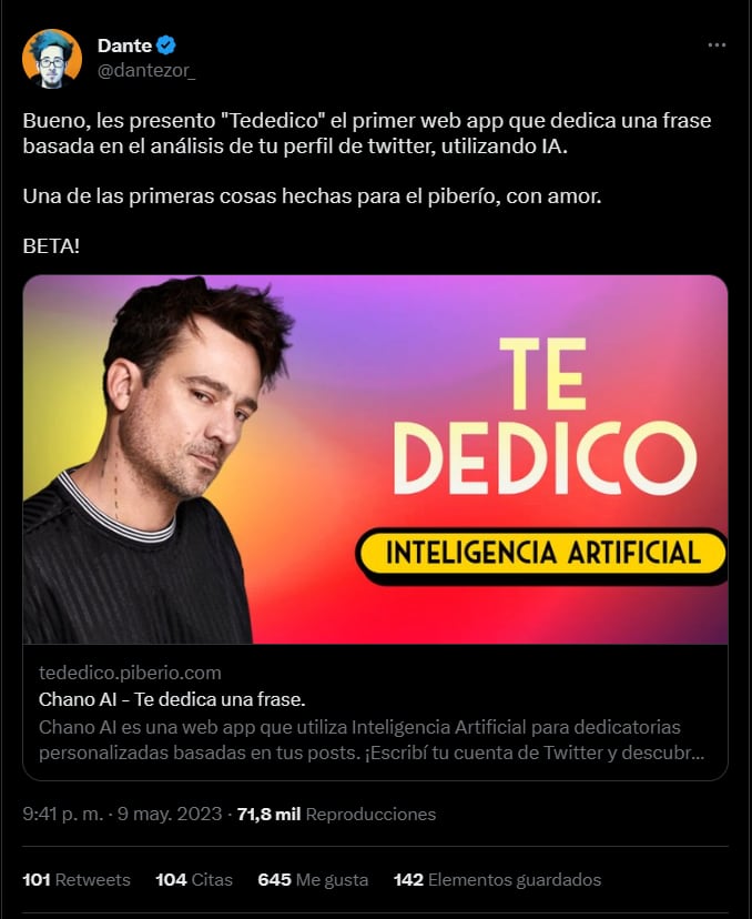 El músico tiene una app de IA y le dedica frases de sus canciones a sus fans