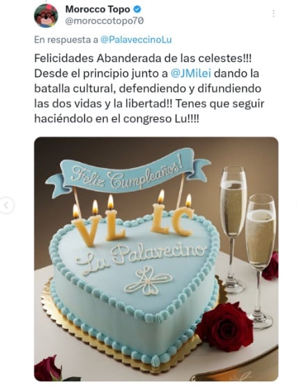 Uno de los mensajes que recibió Lu Palavecino por su cumpleaños