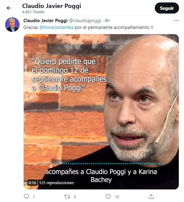 Mensaje de Larreta en Twitter de Poggi