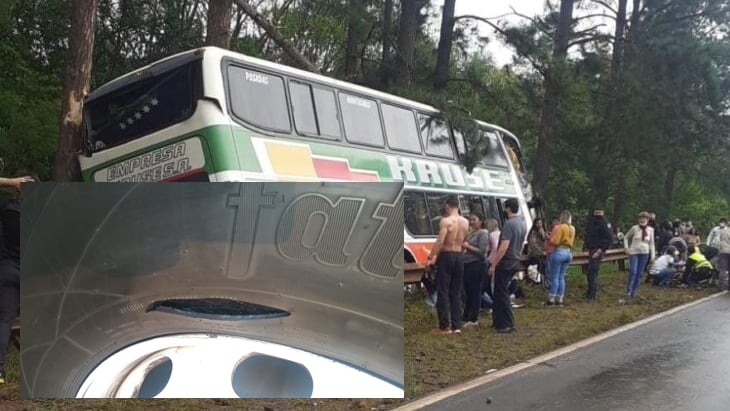 Así quedó la rueda del ómnibus en el accidente del pasado domingo.