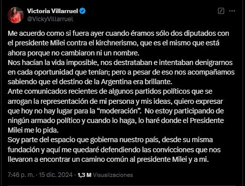 El mensaje de Victoria Villarruel para bajar la interna con Javier Milei