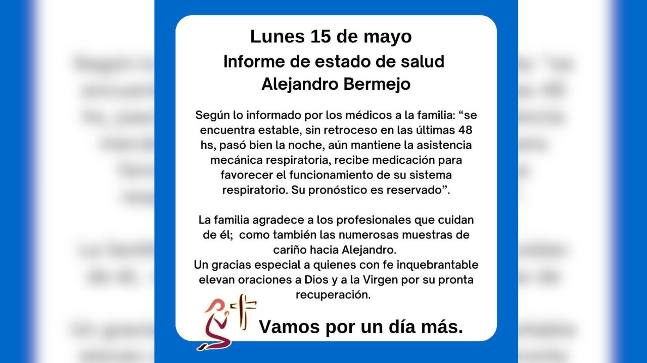 El nuevo parte médico de Alejandro informa que mantiene asistencia respiratoria mecánica y su pronóstico es reservado