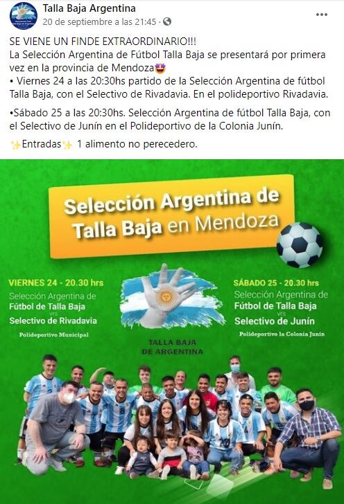 La Selección Argentina de Talla Baja jugará tres amistosos en Mendoza.