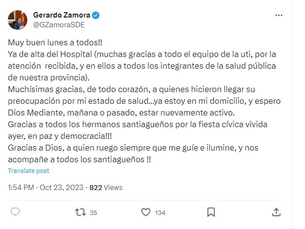 A Gerardo Zamora lo tuvieron que internar de urgencia para realizarle una endoscopia gástrica.