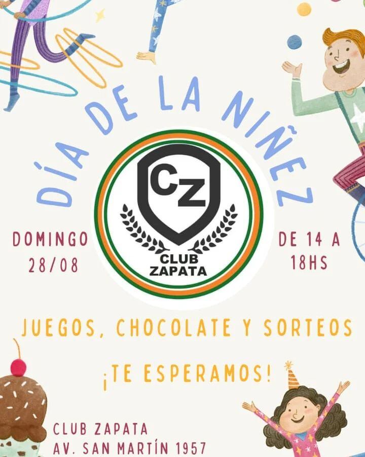 El flyer que hicieron desde el Club para invitar a todos en el Día de la Niñez.