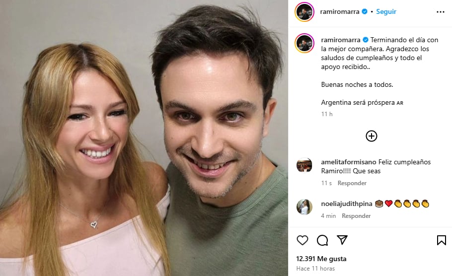 Ramiro Marra y su novia Camila Giorgi en Instagram.