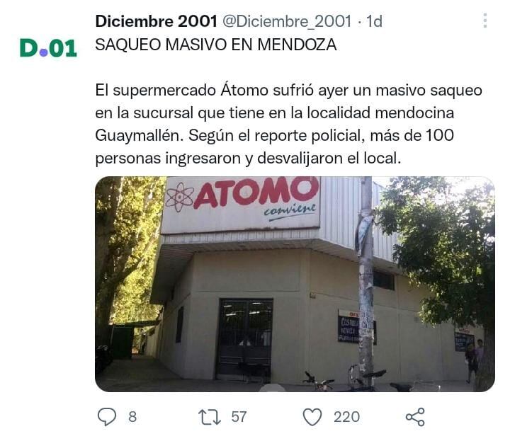 Publicación de la página de Twitter "Diciembre 2001".