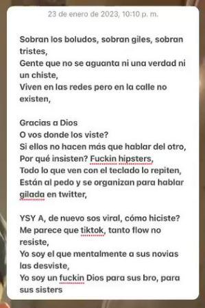 Ysy A compuso una canción para responderle a quienes lo critican y lo compararon con Nati Jota