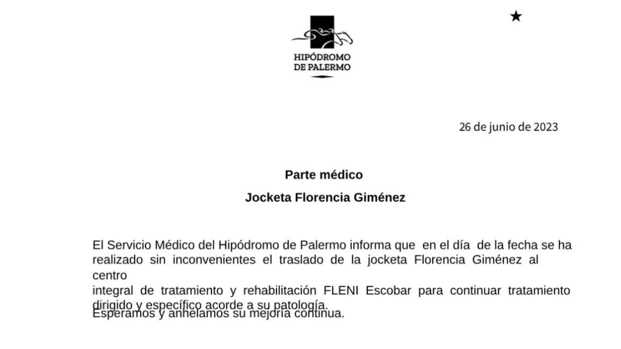 Último parte médico de Florencia Giménez