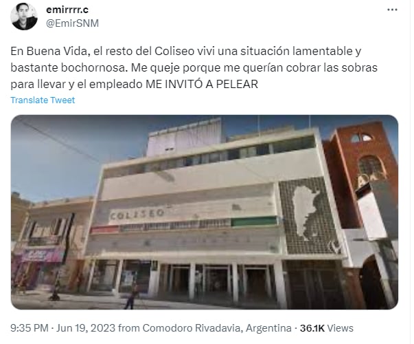 Fue a un reconocido restaurante de Comodoro  y se viralizó por el insólito episodio que vivió.