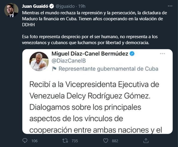 Juan Guaidó aseguró que Maduro financia la “represión” en Cuba