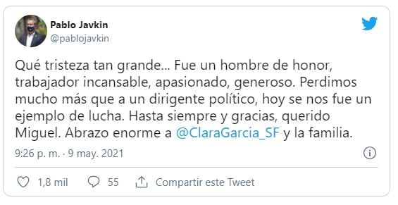 Referentes de los distintos partidos políticos despiden a Miguel Lifschitz en las redes.