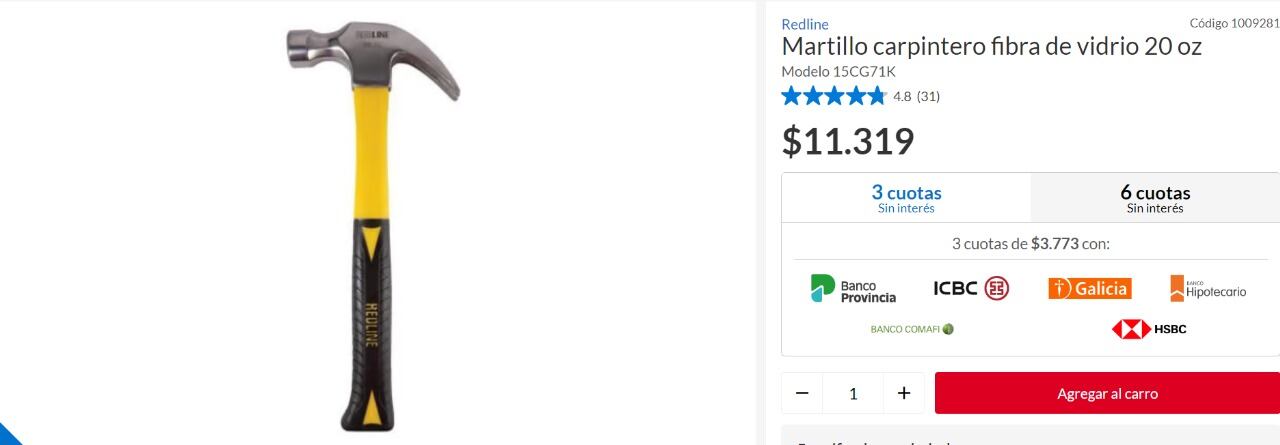 Precio del martillo Redline en Argentina.