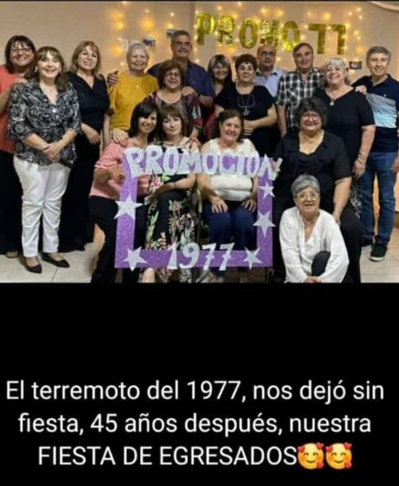 A 45 años del terremoto, una promoción sanjuanina del ´77 tuvo su fiesta de egresados.