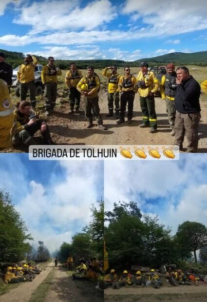 La brigada en Tolhuin combatiendo el fuego.