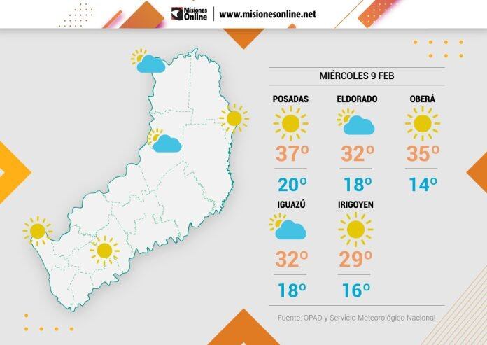 Miércoles con clima agradable y temperaturas elevadas en Misiones.