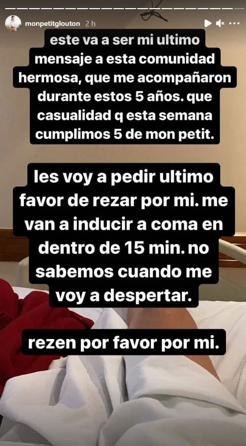 Su último mensaje antes de ser inducida al coma.