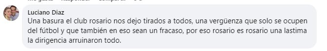 El jugador Luciano Díaz expresó su disgusto en redes sociales por la suspensión del hockey en Rosario.