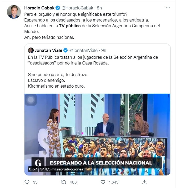 Críticas en redes sociales a la TV Pública por tildar de "desclasados" a los jugadores de la Selección Argentina (Twitter)