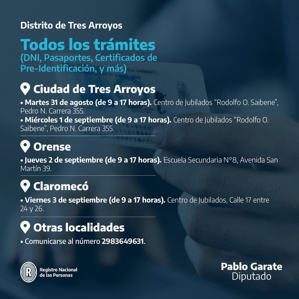 ReNaPer días y horarios Distrito de Tres Arroyos