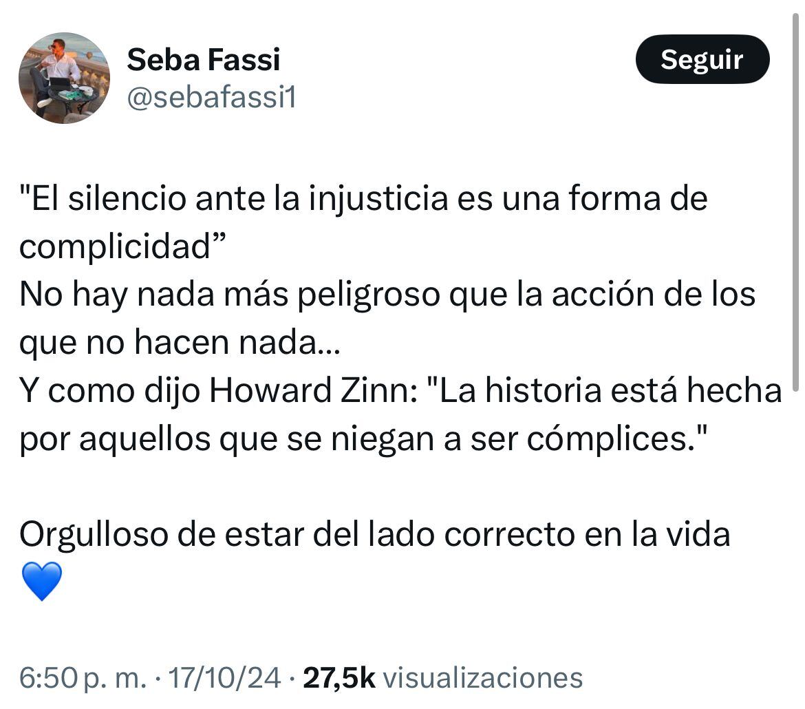 El picante mensaje del hijo de Andrés Fassi.