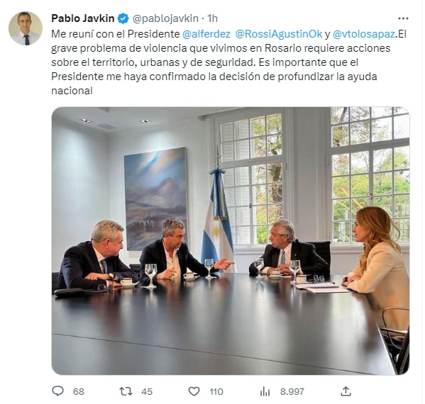 El intendente rosarino utilizó sus redes sociales para comunicar la reunión.