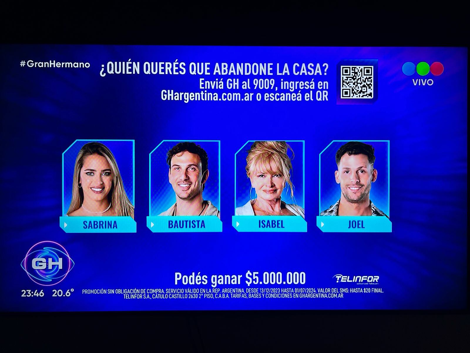 La placa de nominados quedó conformada por Sabrina, Bautista, Isabel y Joel.